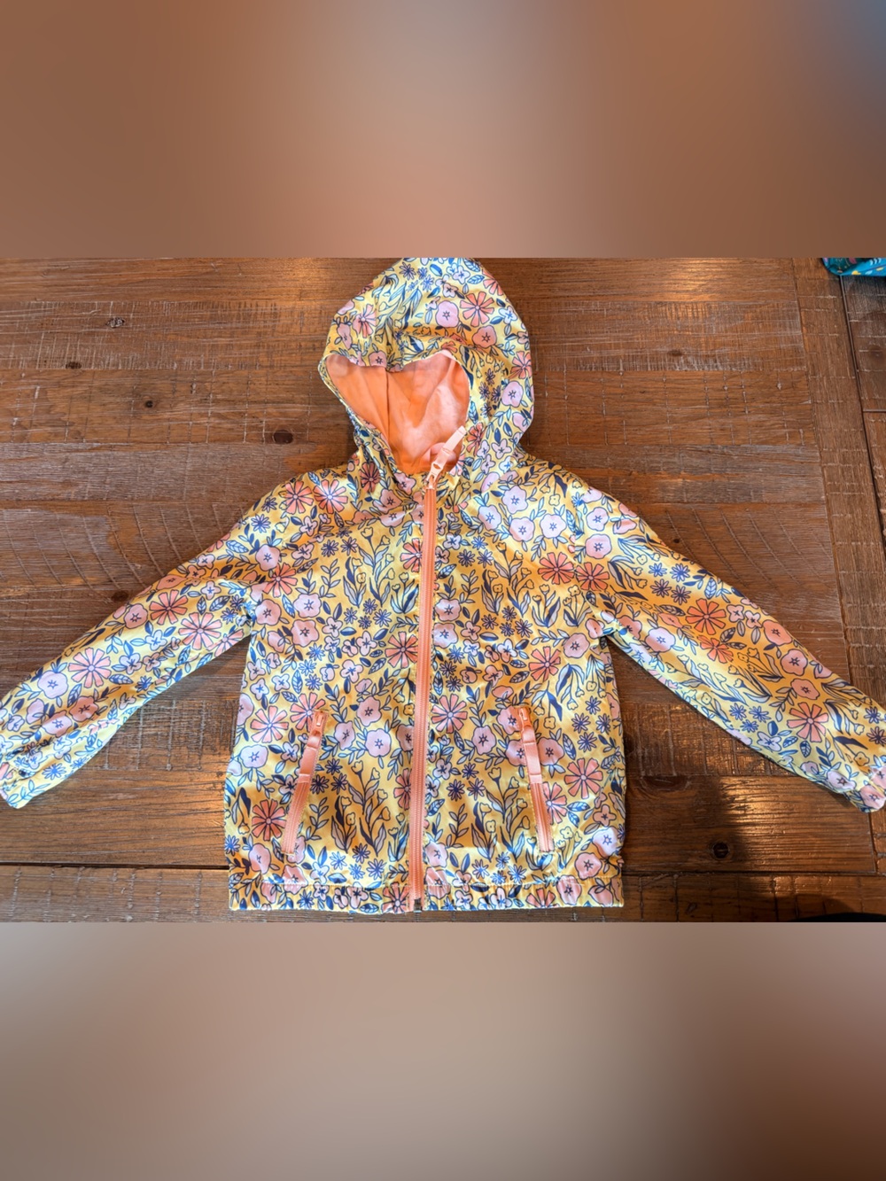 Cat & Jack Floral Hooded Raincoat - Yellow & Pink- Size 4T